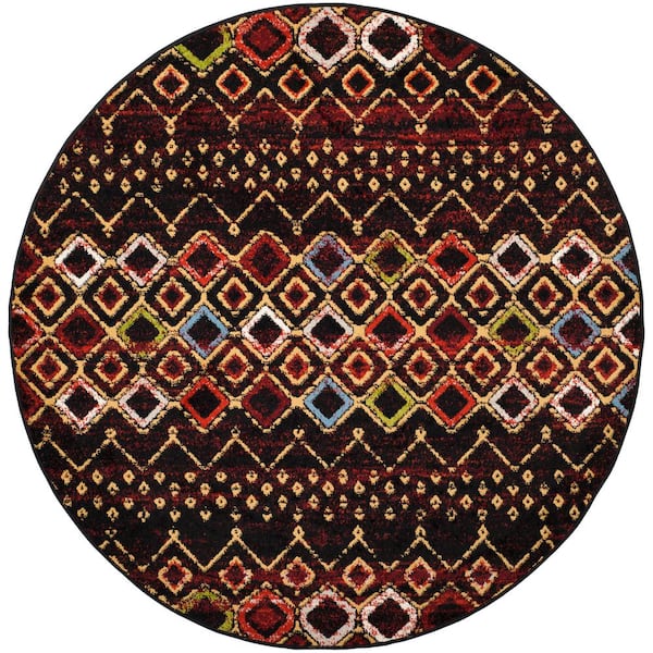 SAFAVIEH Amsterdam Black/Multi 9 ft. x 9 ft. Multi-Diamonds Chevron Round Area Rug