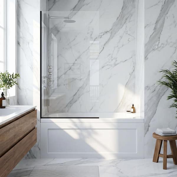 VIGO Zenith 34 in. W x 62 in. H Frameless Fixed Tub Screen Door in