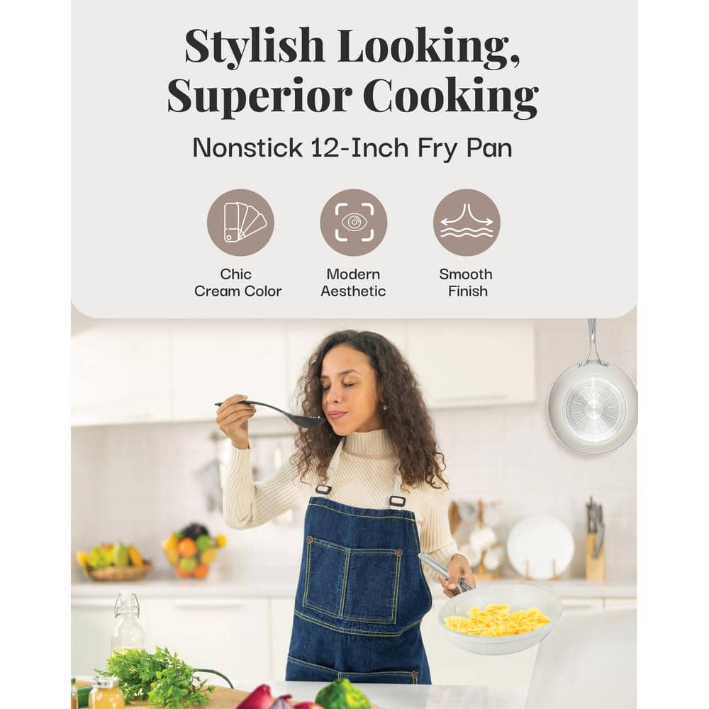 Gotham Steel - 12'' Ultra Nonstick Ceramic Fry Pan with Stay Cool Handle - Cream - Thumbnail 5