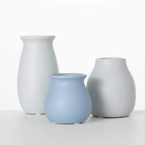 5.5 in. - 4.5 in. to 3.25 in. Modern Matte Pastel Blue Vase Set of 3, Ceramic