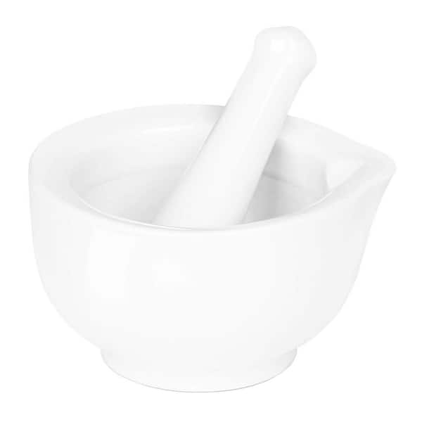 White Ceramic Finish Herb Grinder Mortar and Pestle Set Classic Porcelain Pill Crusher Kitchen Accessory