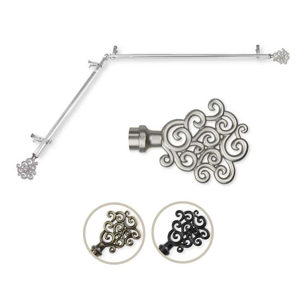 Rod Desyne 13/16" Dia Adjustable 48" to 84" Single Corner Window Curtain Rod in Satin Nickel with Tidal Finials
