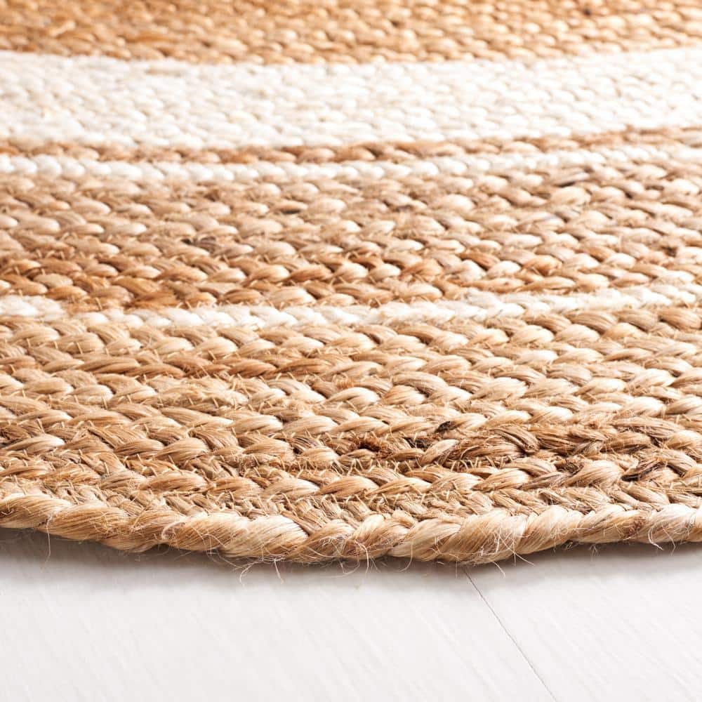 Ivory and Natural Handmade Braided Jute Round Rug
