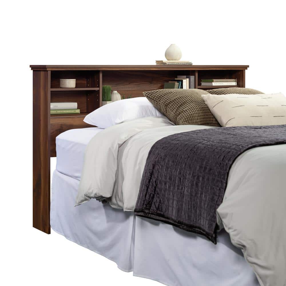 Full Size Grand Walnut Wood Bookcase Headboard with Storage