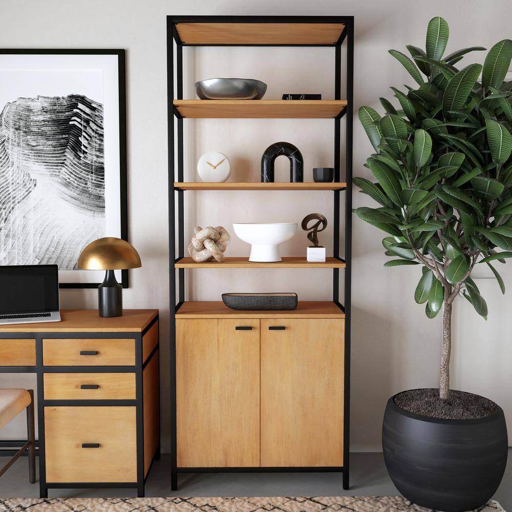 Hans 35.25" Black and Wood Adjustable Etagere Bookcase