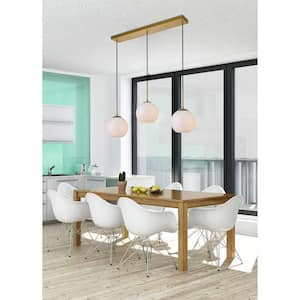Timeless Home Blake 3-Light Brass Rectangular Pendant with 7.9 in. W x 7.1 in. H Frosted Glass Shade