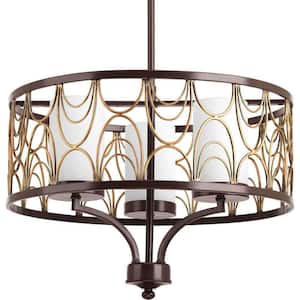 Cirrine Collection 3-Light Antique Bronze Etched White Glass Global Chandelier Light