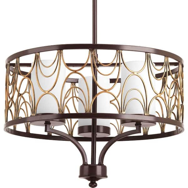 Cirrine Collection 3-Light Antique Bronze Etched White Glass Global Chandelier Light