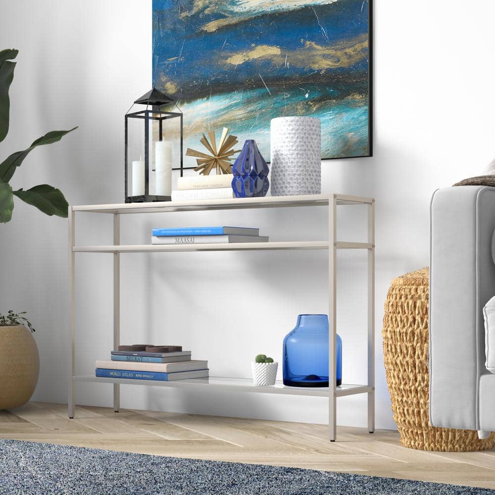Satin Nickel and Glass 42" Console Table with Storage