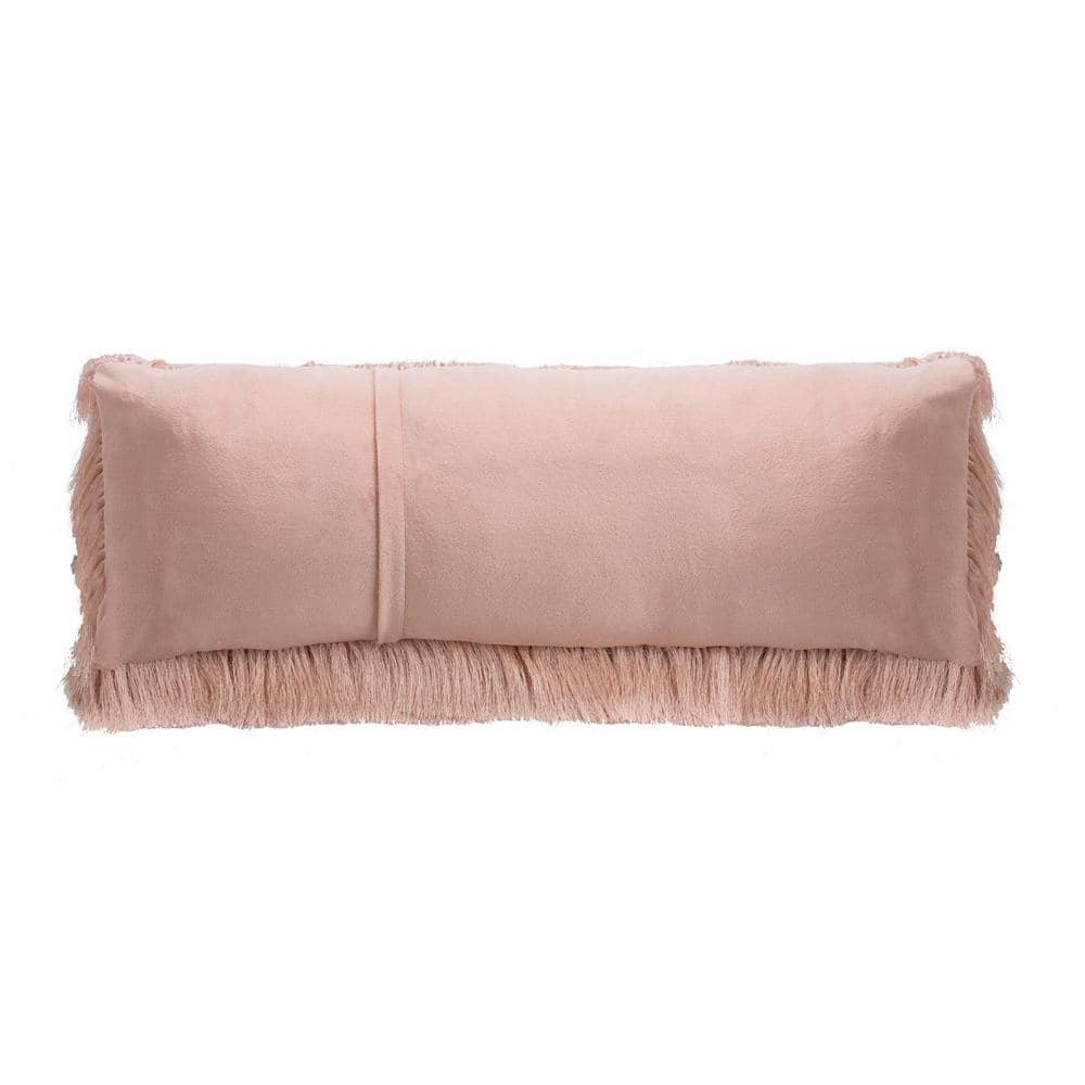 Blush Shaggy Faux Fur Rectangular Accent Pillow