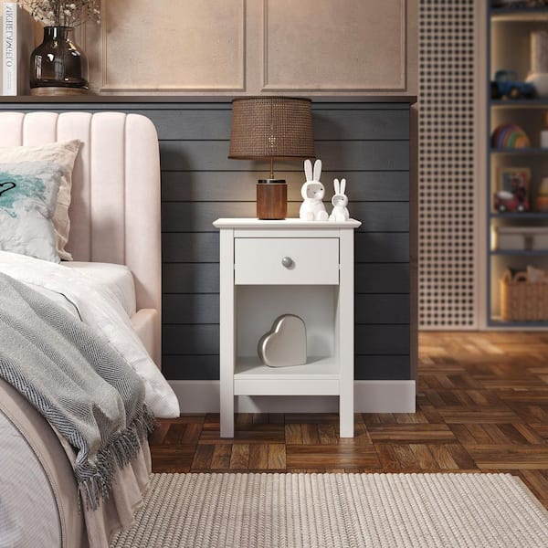 Rectangle 16.93 in. W 1-Drawer Wood End Table/Nightstand in White