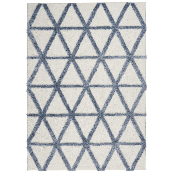 Nourison Melfi Ivory Blue 5 ft. x 7 ft. Lattice Diamond Linear Contemporary Area Rug