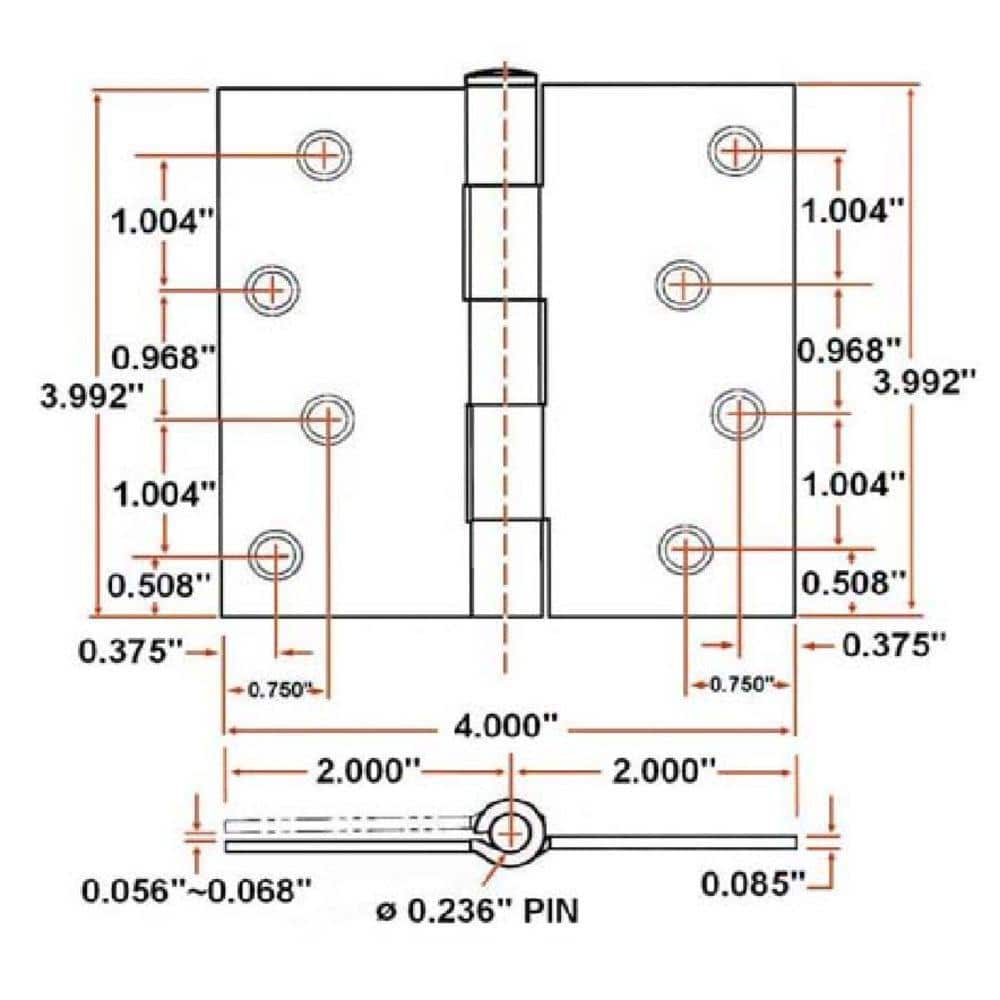 Satin Nickel 4'' x 4'' Steel Door Hinge Set