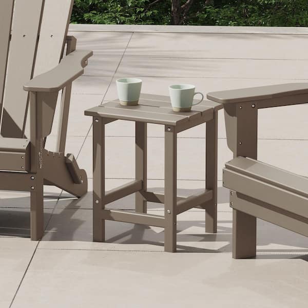 Mason 18 in. Weathered Wood Poly Plastic Fade Resistant Outdoor Patio Square Adirondack Side Table
