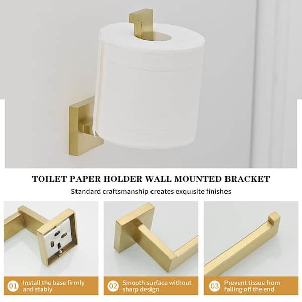Wall Mounted Toilet Paper Holder Extended Towel Bar Tissue Holder Kitchen Paper Towel Holder in Brushed Gold