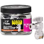 1/2 in. Push-to-Connect x 3/8 in. OD Compression Chrome-Plated Brass Quarter-Turn Angle Stop Valve Pro Pack (4-Pack)