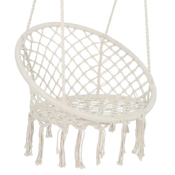 Unbranded 31.5 in. Macrame Swing Maximum 330 lbs. Hanging Cotton Rope Hammock Swing Chair in Beige