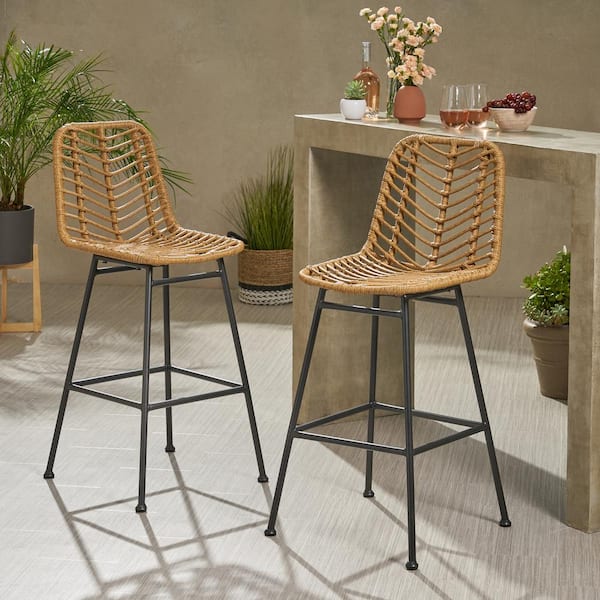 Noble House Sawtelle Stackable Wicker, Outdoor Bar Chairs Home Depot