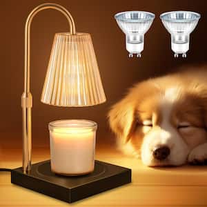 1-Light White Iron Vintage Candle Warmer Table Lamp with Glass Shade, Timer and Dimmable Switch (G10 Bulbs Included)