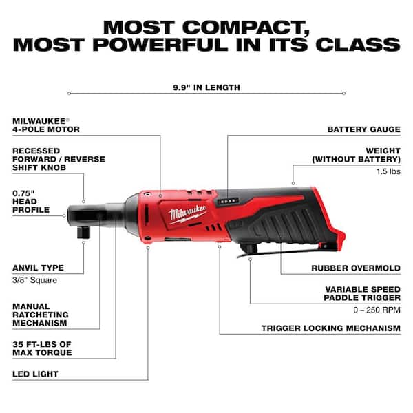 Milwaukee M12 FUEL 12V Lithium-Ion 1/4 in. Cordless Straight Die Grinder Kit  w/M12 3/8 in. Ratchet 2486-22-2457-20 The Home Depot