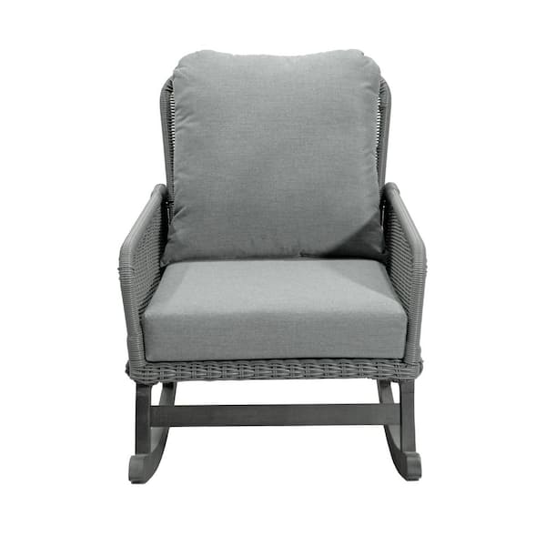 Tenleaf Solid Wood Outdoor Rocking Chair with Gray Cushions