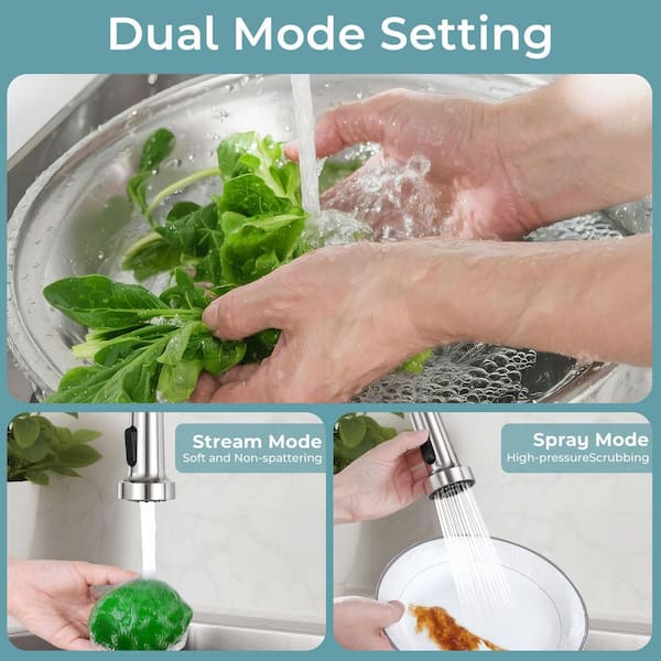 Single Handle 16 in. H Pull Down Sprayer Kitchen Faucet with Pull Out Spray Wand in Brushed Nickel