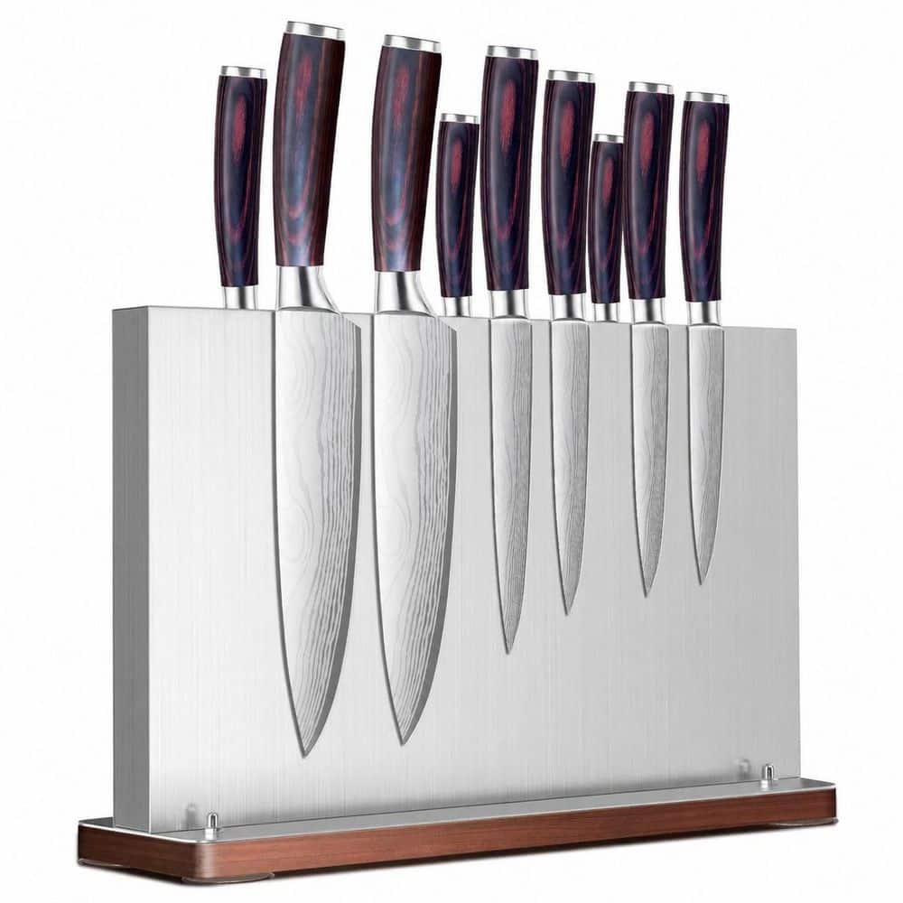 10-16 Knife Capacity Stainless Steel Magnetic Knife Holder with Wood Base and 4 Suction Cups for Kitchen Counter price history on PriceWatchPro