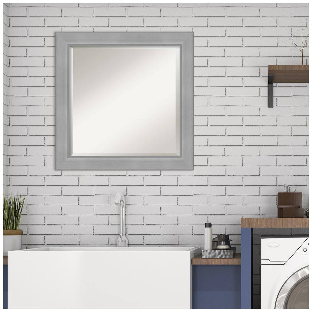 Elegant Vista Brushed Nickel 24" Square Beveled Wall Mirror