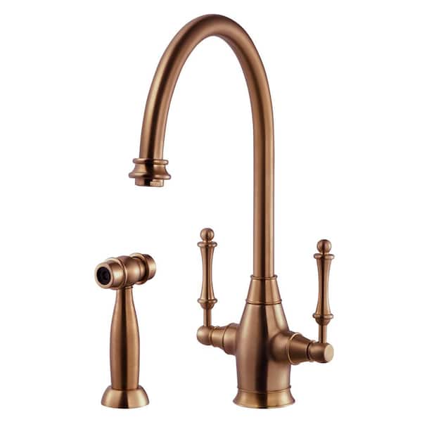 HOUZER Charleston Traditional 2-Handle Standard Kitchen Faucet with Sidespray and CeraDox Technology in Antique Copper