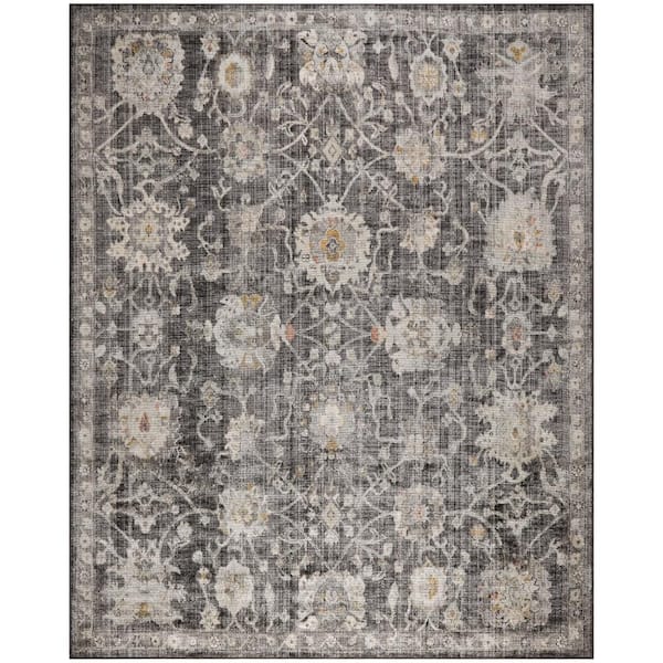 Oushak Home Charcoal 8 ft. x 10 ft. Floral Traditional Area Rug