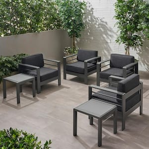 Cape Coral Grey 6-Piece Aluminum Outdoor Patio Conversation Seating Set with Dark Grey Cushions