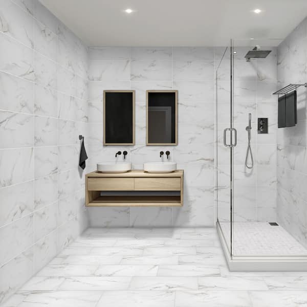 Michelangelo Calacatta Rectified 12 in. x 24 in. Porcelain Floor and Wall Tile (13.3 sq. ft. /case)