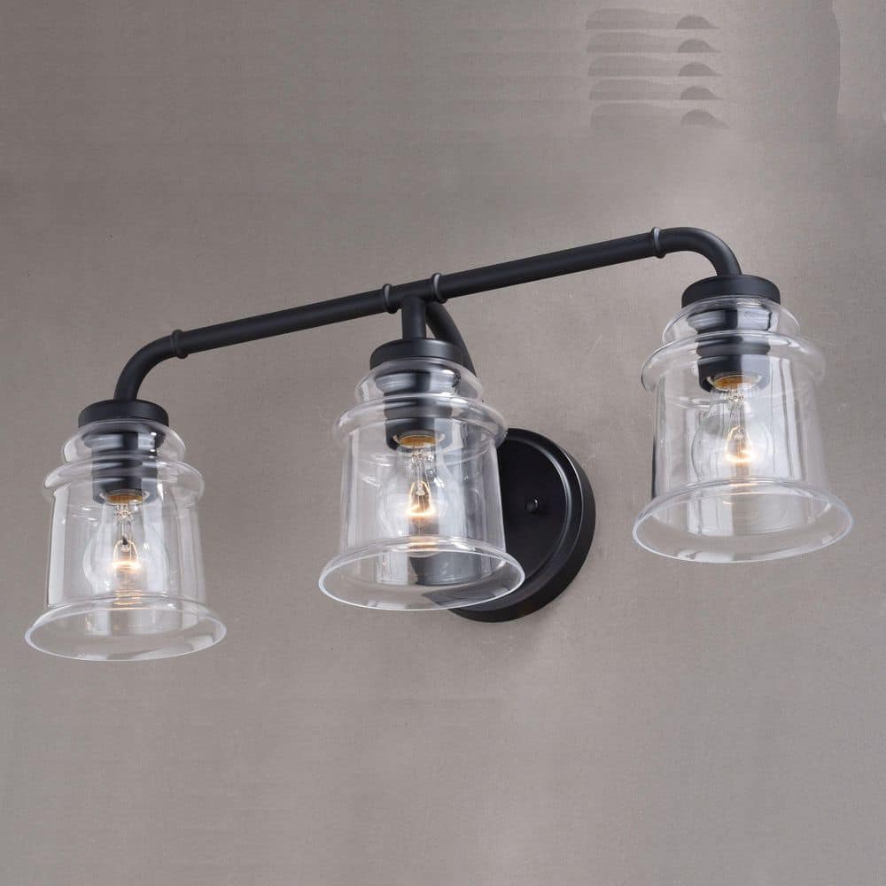 Matte Black Jelly Jar 3-Light Vanity Fixture