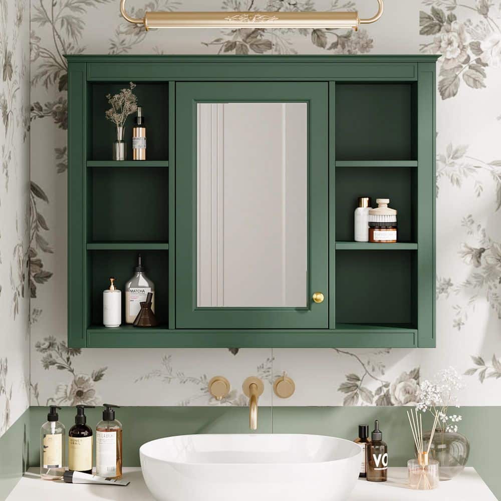 35 in. W x 27.5 in. H Green Rectangular MDF Medicine Cabinet with Mirror price history on PriceWatchPro