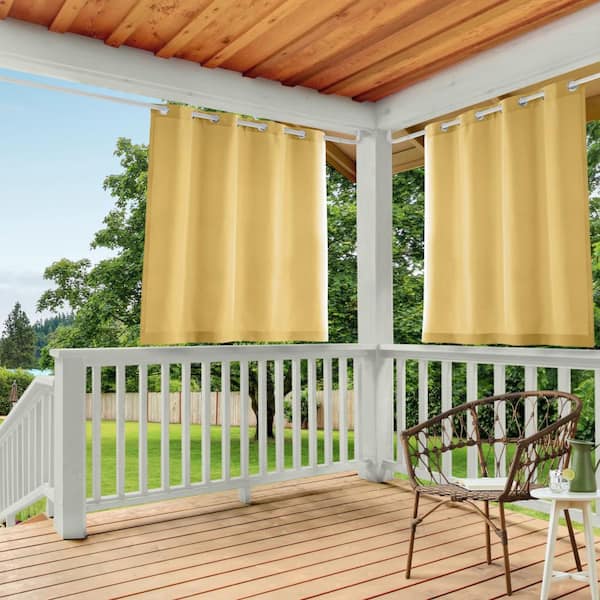 EXCLUSIVE HOME Cabana Sundress Yellow Solid Light Filtering Grommet Top Indoor/Outdoor Curtain Panel, 54 in. W x 63 in. L (Set of 2)