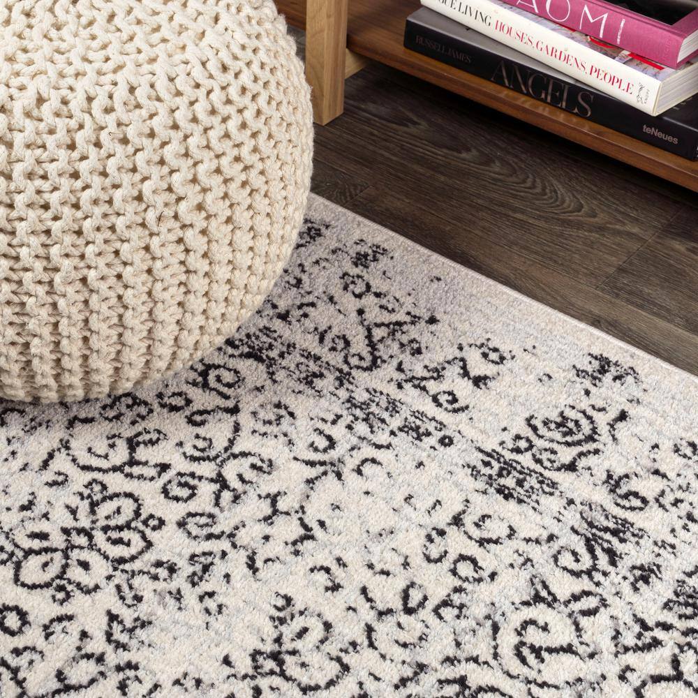 Black and White Filigree 4' x 6' Synthetic Area Rug