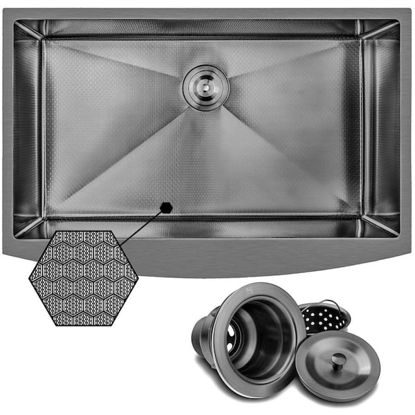 AKDY HEX 33 in. Farmhouse Apron Front Single Bowl Gunmetal Black Stainless Steel Kitchen Sink
