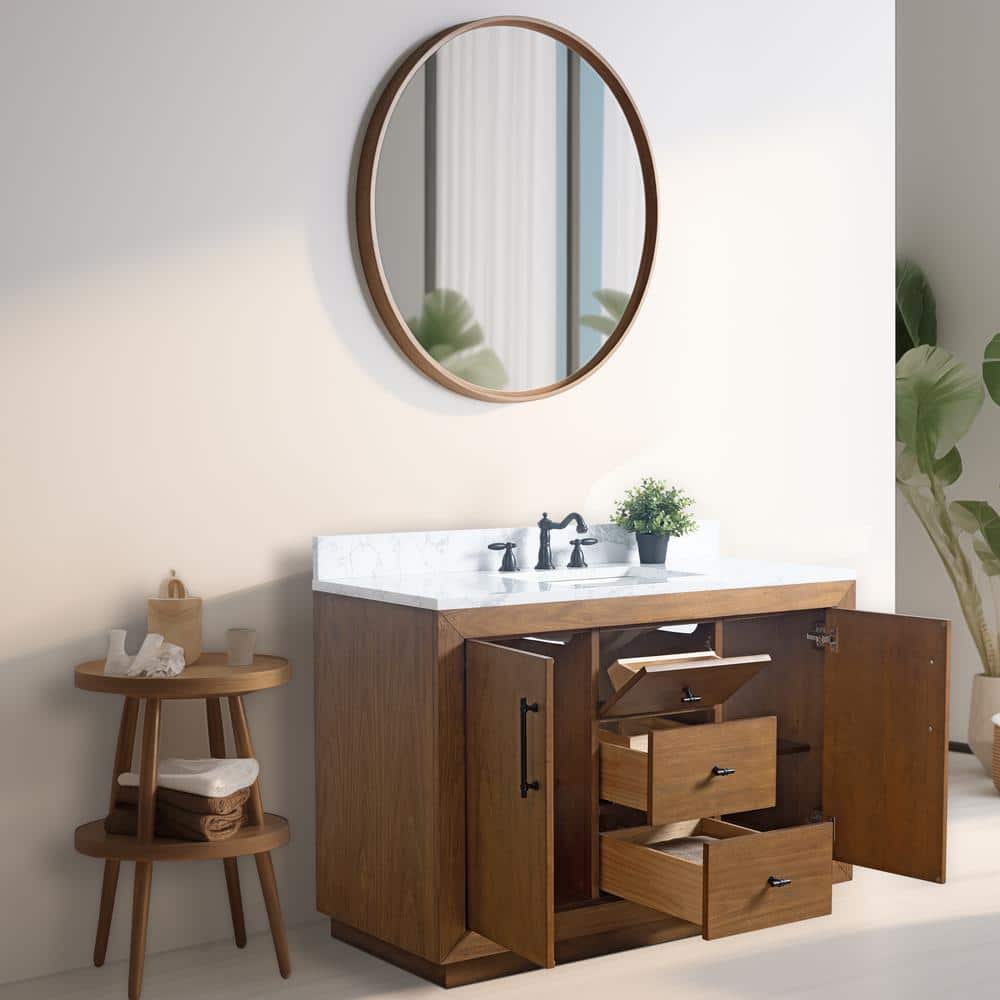48'' Tan Poplar Wood Bathroom Vanity with Marble Top