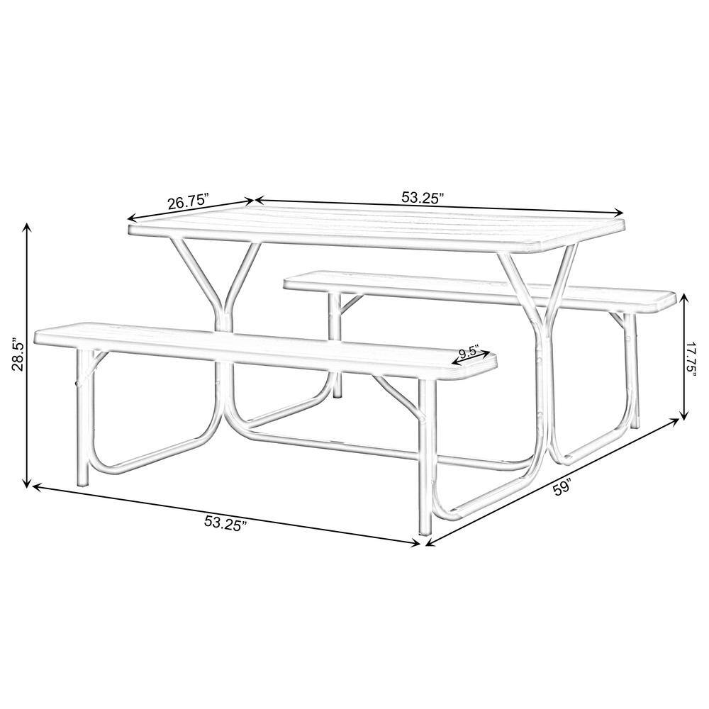 Gray Woodgrain Plastic and Metal Frame Outdoor Picnic Table Set