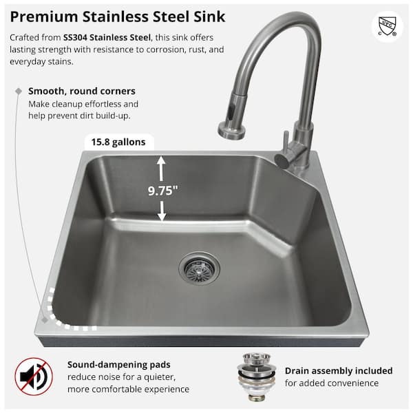 Glacier Bay 24 in. W x 10 in. D x 20 in. L Stainless Steel Laundry
