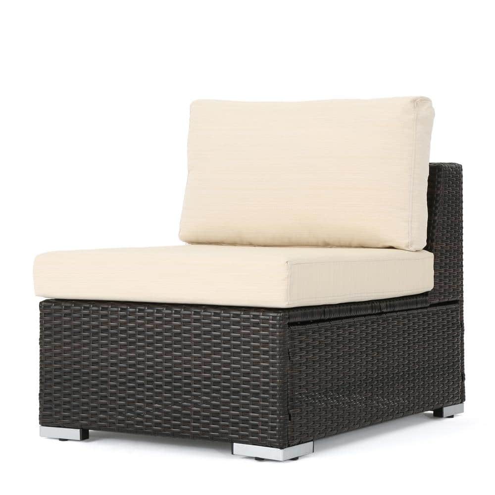 Nolan Multi Brown Wicker Armless Middle Outdoor Sectional Chair with Beige Cushion price history on PriceWatchPro