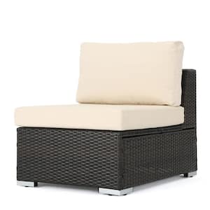 Nolan Multi Brown Wicker Armless Middle Outdoor Sectional Chair with Beige Cushion