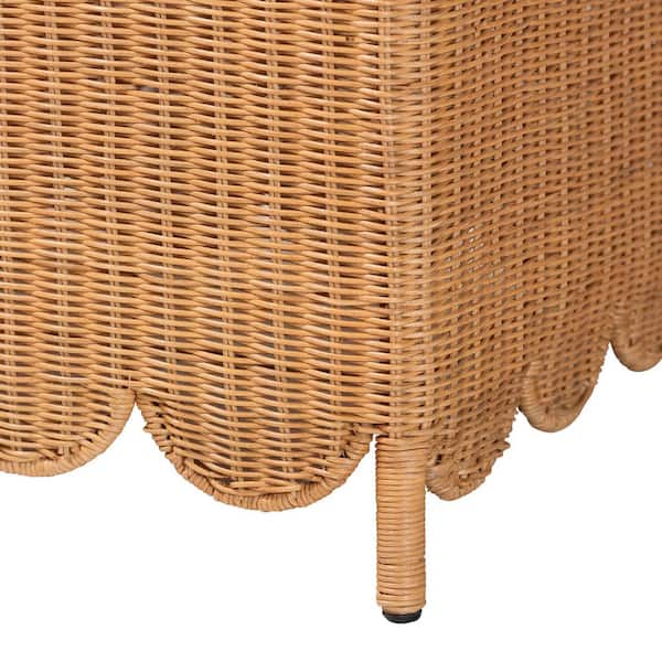Bali & Pari Teresa Ottomane Aus Rattan – Rund, Gewellt, Hellhonig, Mit Herausnehmbarem Kissen