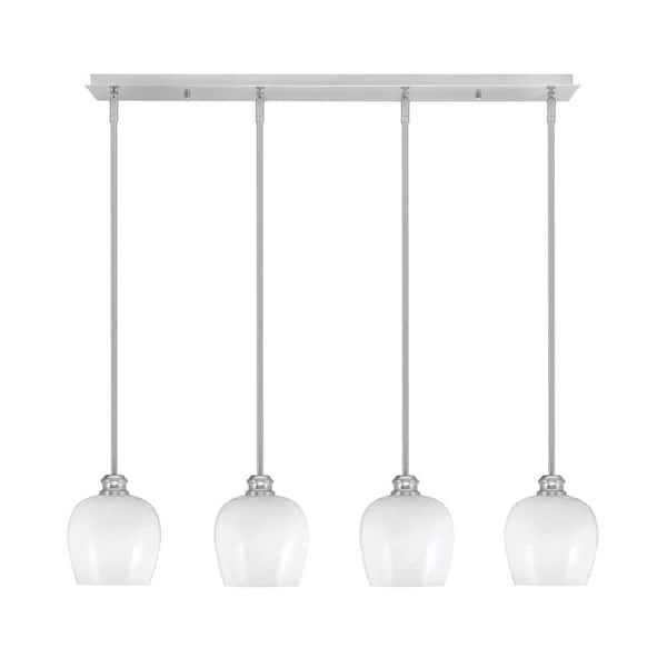 Unbranded Albany 60-Watt 4-Light Brushed Nickel Linear Pendant Light with White Marble Glass Shades and No Bulbs Included