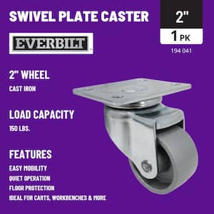 2 in. Gray Cast Iron Swivel Plate Caster with 150 lbs. Load Rating