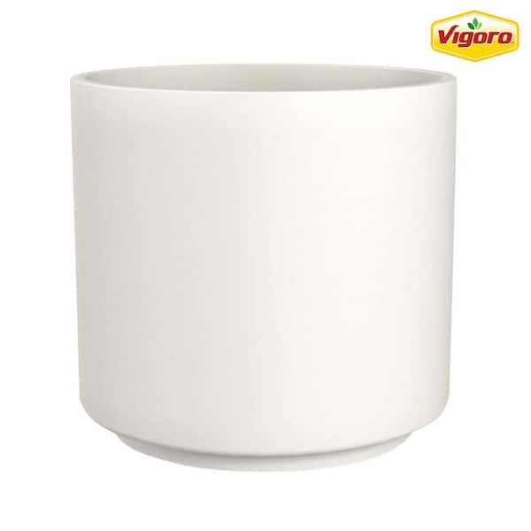 Vigoro 15.6 in. Eloise Large Modern White Ceramic Cylinder Planter (15.6 in. D x 15 in. H) with Drainage Hole
