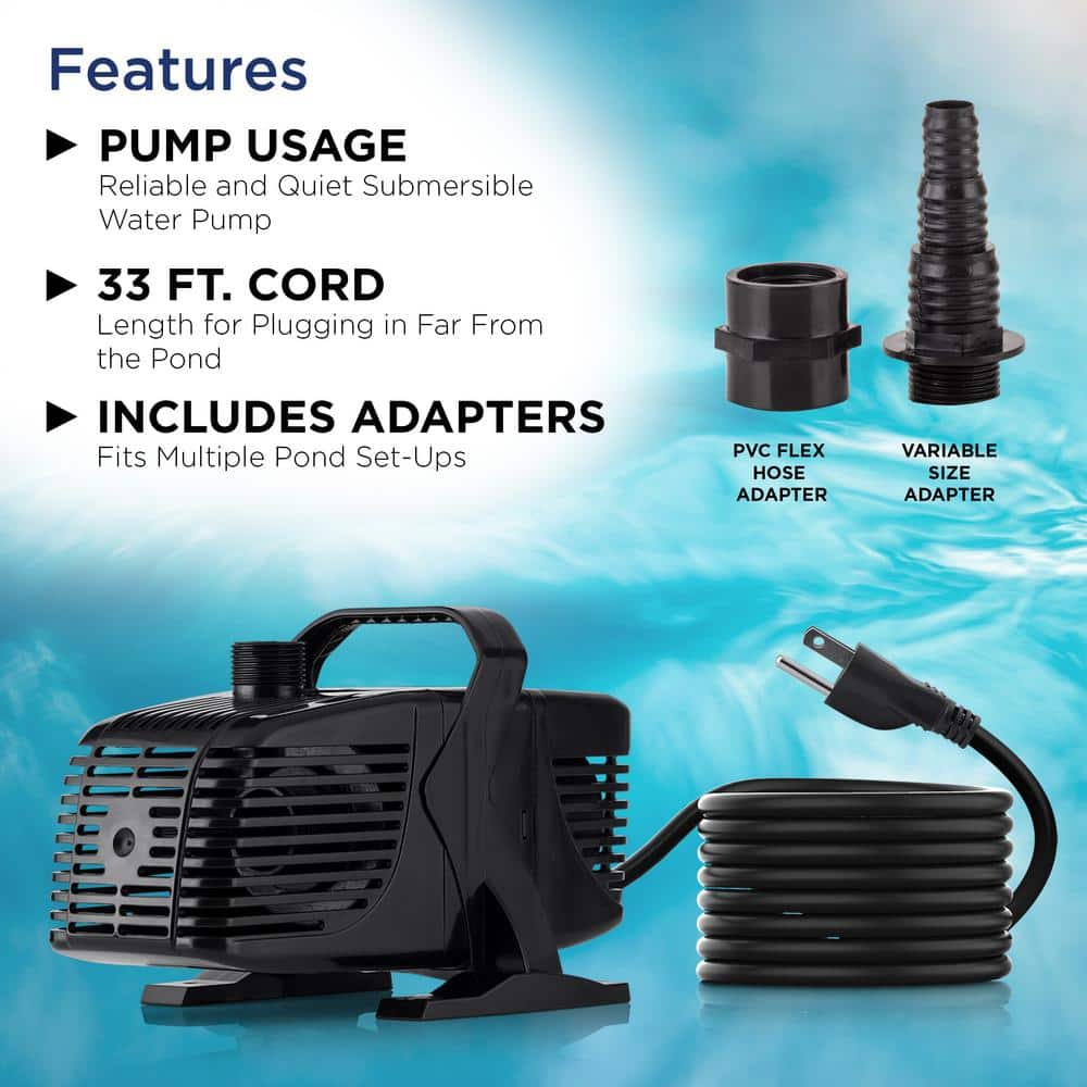 Black Submersible Water Pump with 33' Cord for Fountains & Ponds