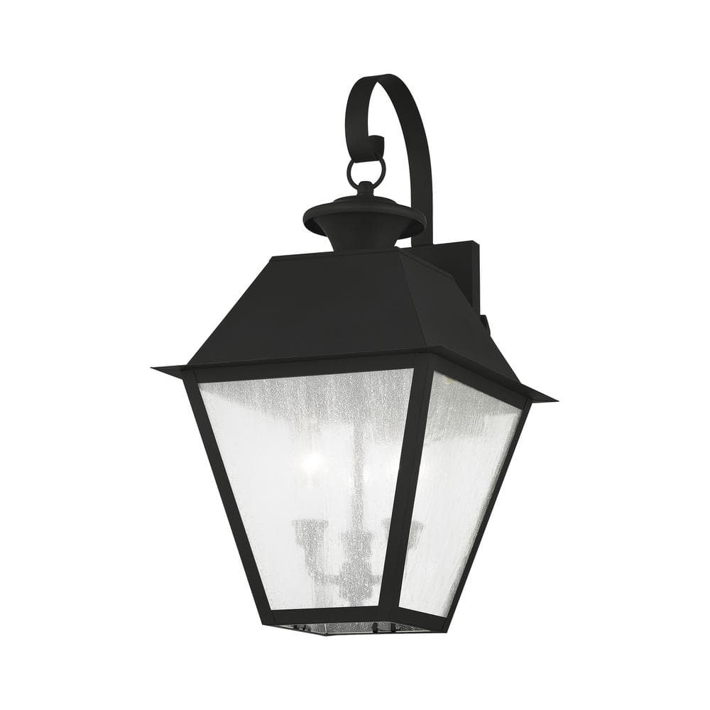 Elegant Mansfield Black Seeded Glass 3-Light Outdoor Wall Lantern