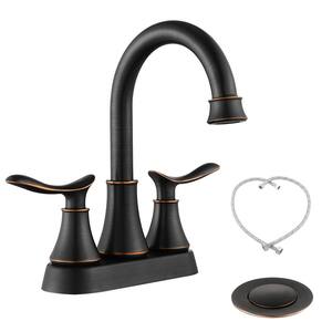 Retro 4 in. Centerset Double Handle Bathroom Faucet with Pop-Up Drain and Supply Line in Oil Rubbed Bronze
