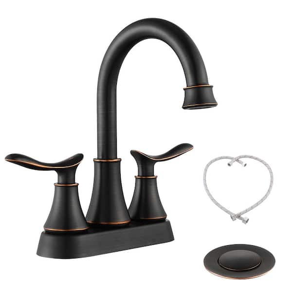 WELLFOR Retro 4 in. Centerset Double Handle Bathroom Faucet with Pop-Up Drain and Supply Line in Oil Rubbed Bronze